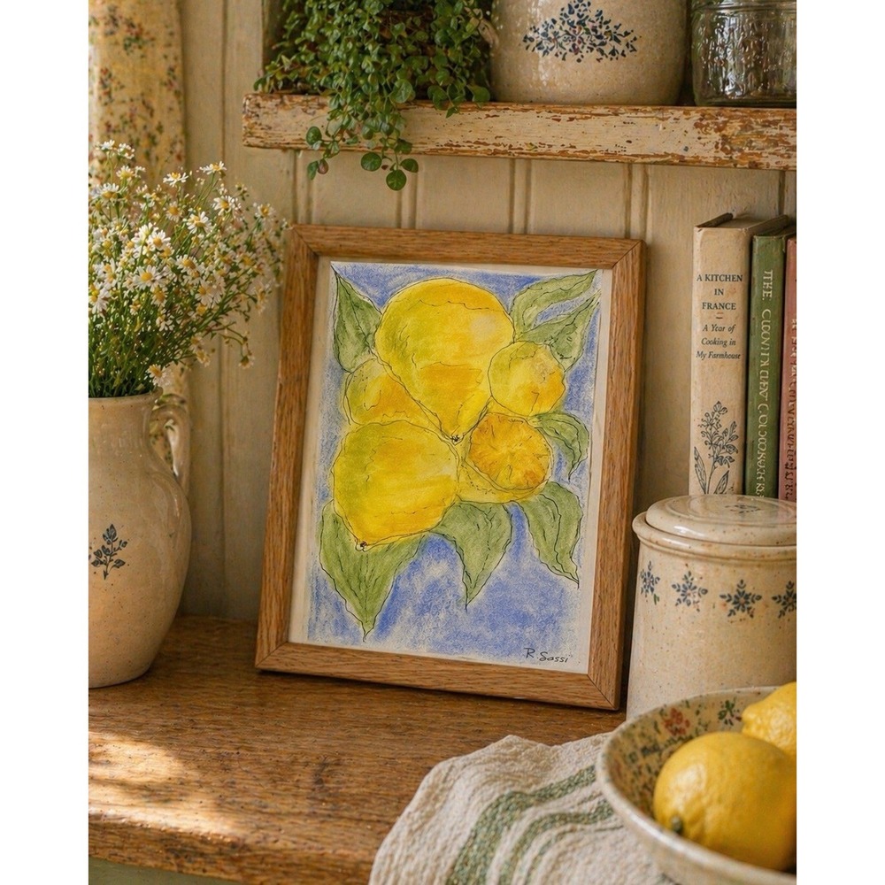 Original Soft Pastel Lemons Still Life Art Cottagecore Kitchen Decor 5 X 9